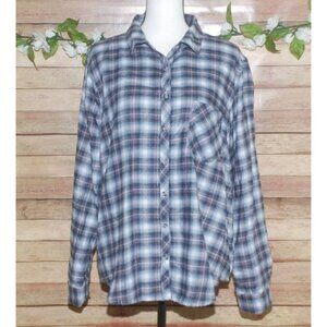 NWT Maurices Plaid Light Flannel Shirt Size 1X Pocket Long Sleeve Button Up
